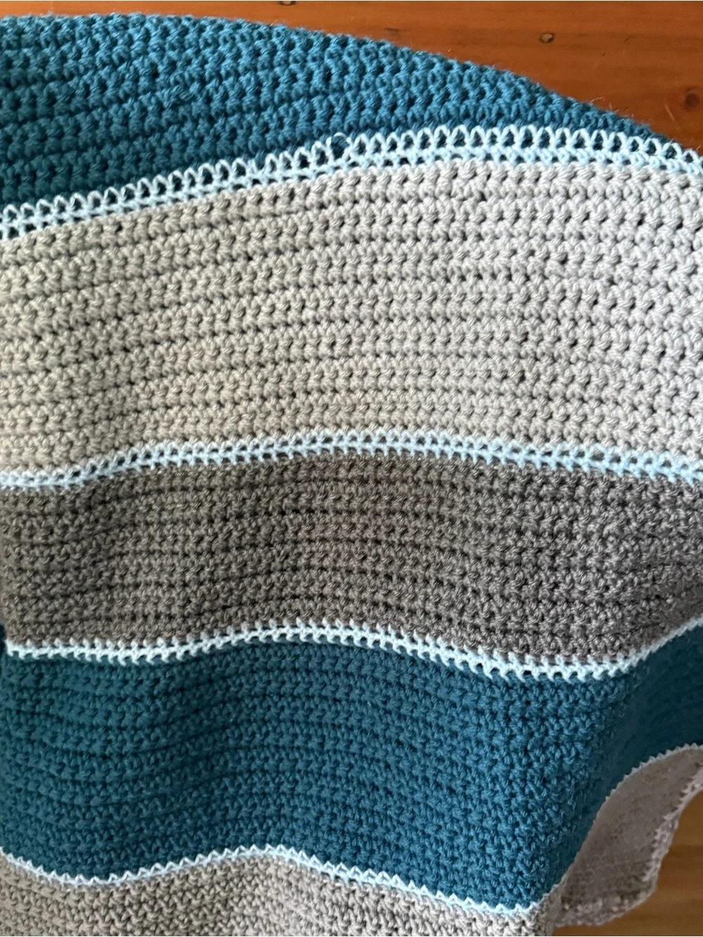 Handmade Crochet Striped Blanket Velvet Trim 48x60